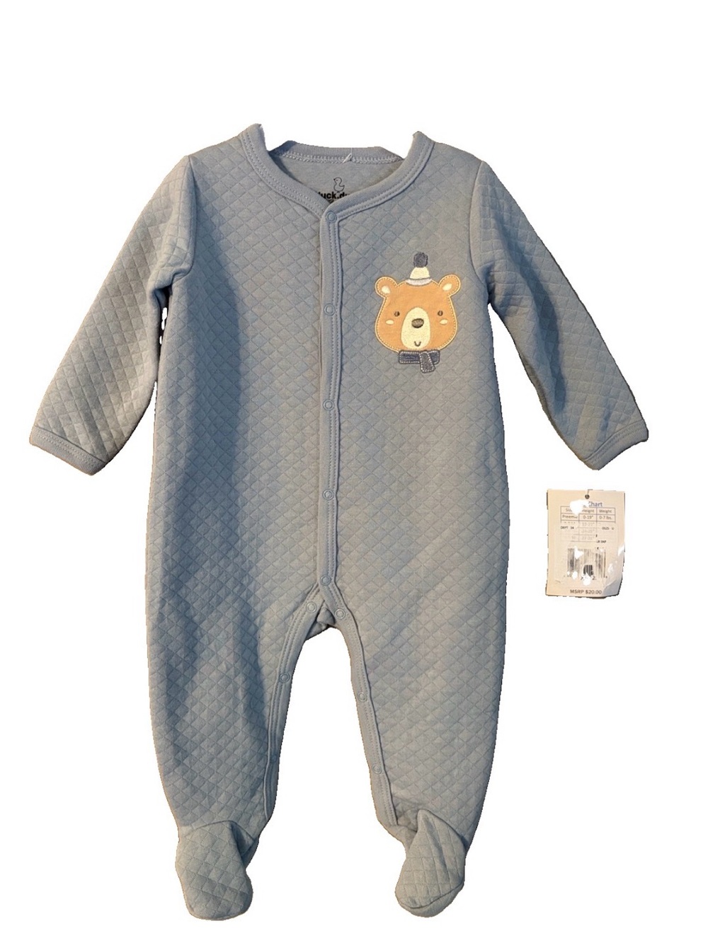 Duck Duck Goose NWT Blue Quilted Bear Footed Snap Button One-Piece 6-9 Month